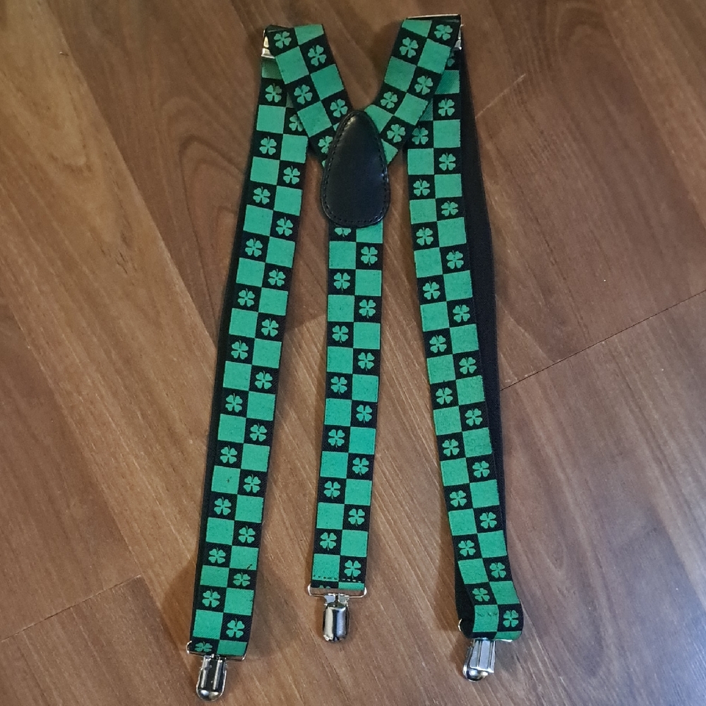 Green Checkered Clover Suspenders